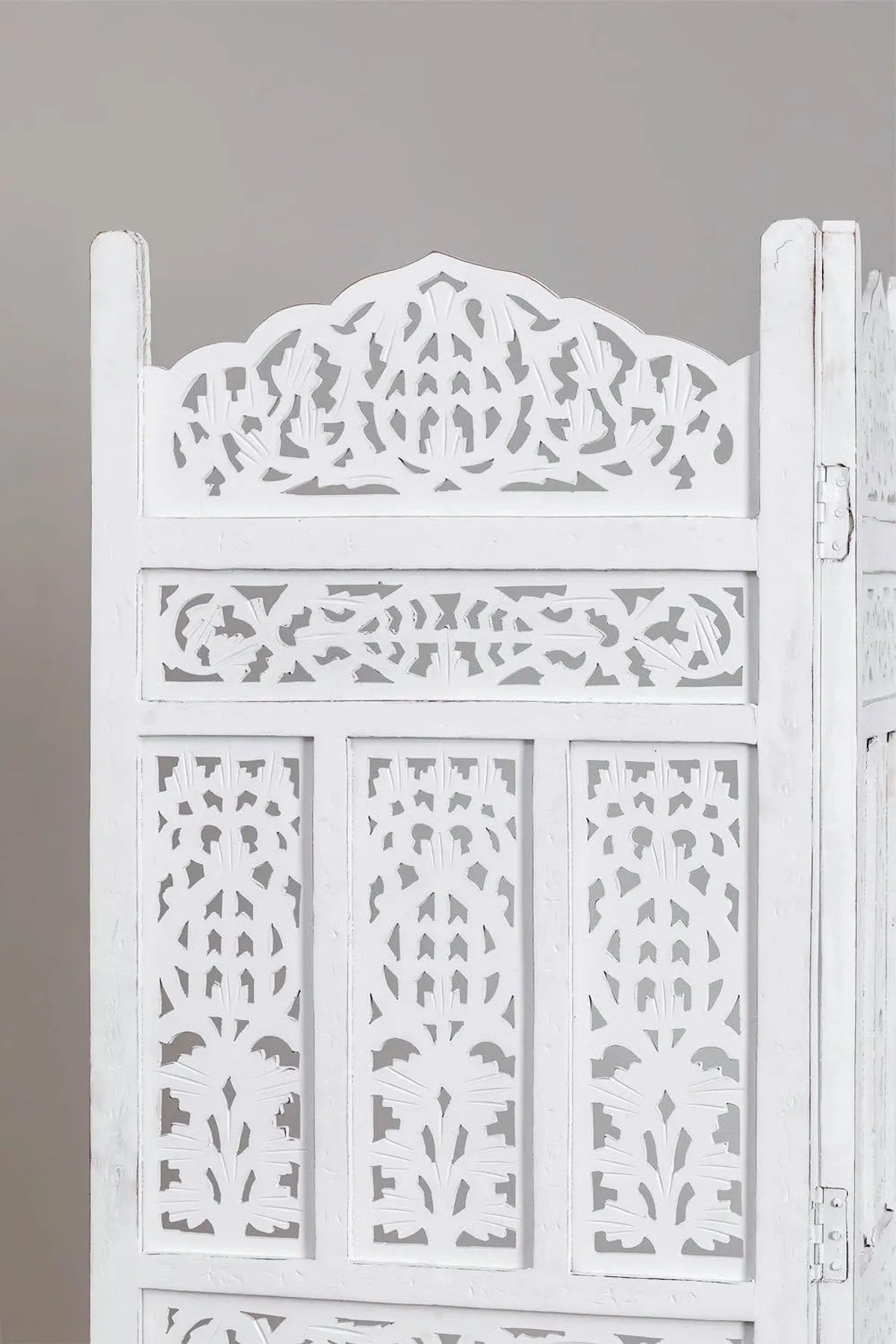 4-Panel White Mango Wood Room Partition – Foldable Privacy Screen Divider