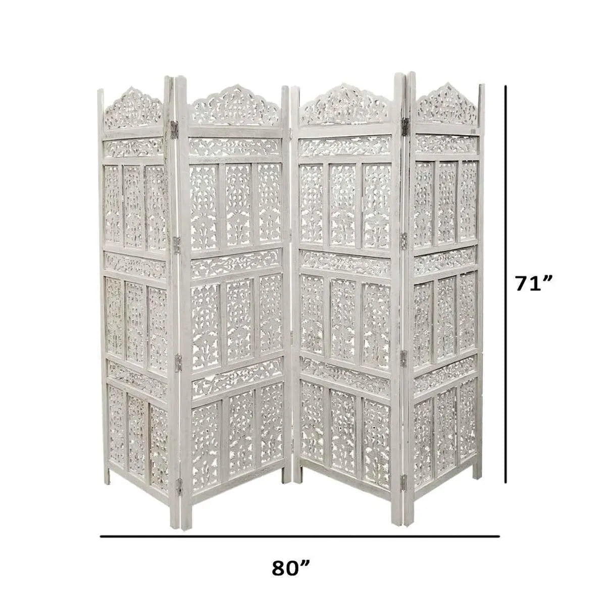 4-Panel White Mango Wood Room Partition – Foldable Privacy Screen Divider