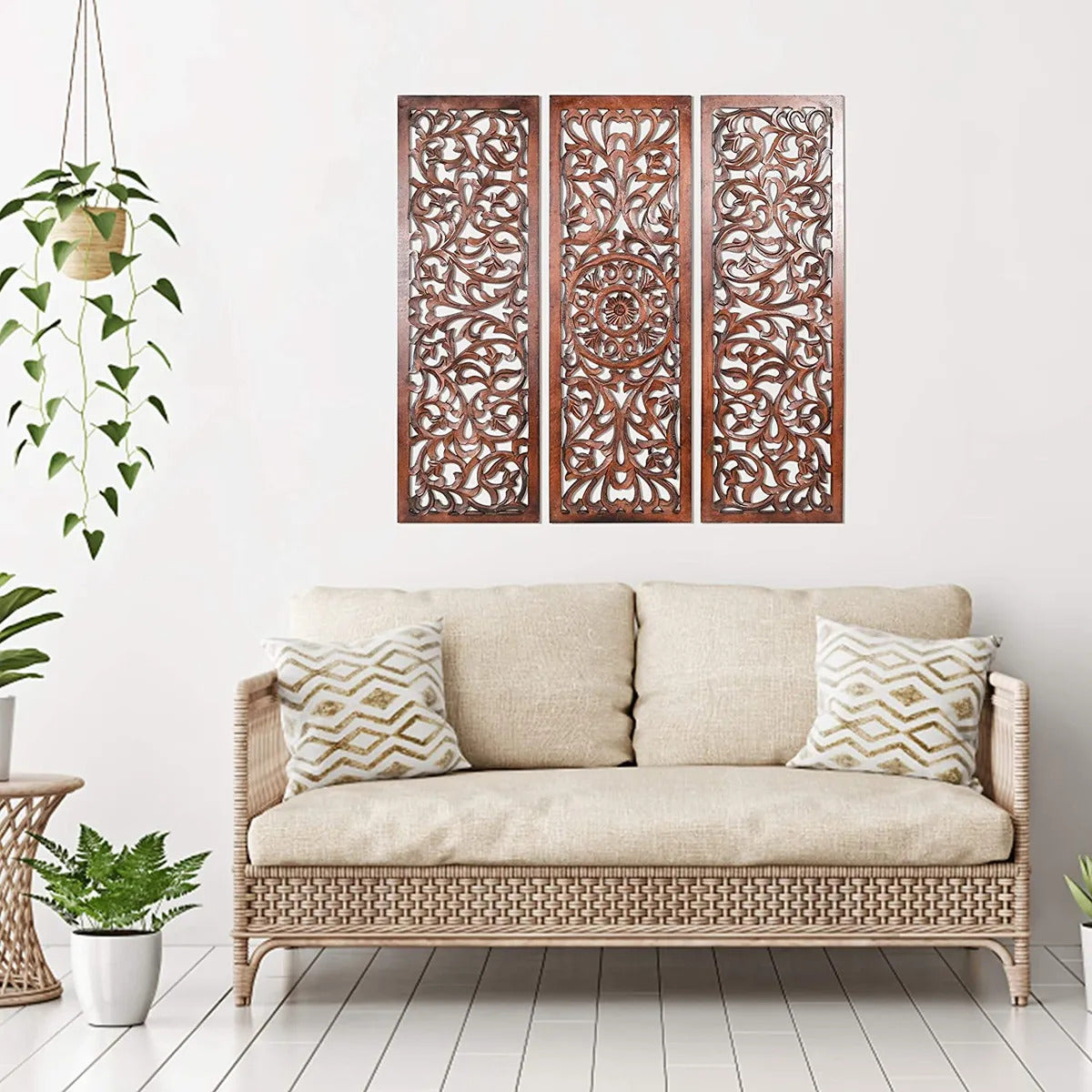 pack of 3 panels - WHF Handmade 36x 36 inches Wooden Wall Panel. with Square Shape in Brown Color
