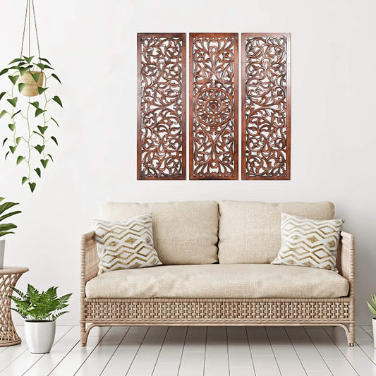 pack of 3 panels - WHF Handmade 36x 36 inches Wooden Wall Panel. with Square Shape in Brown Color