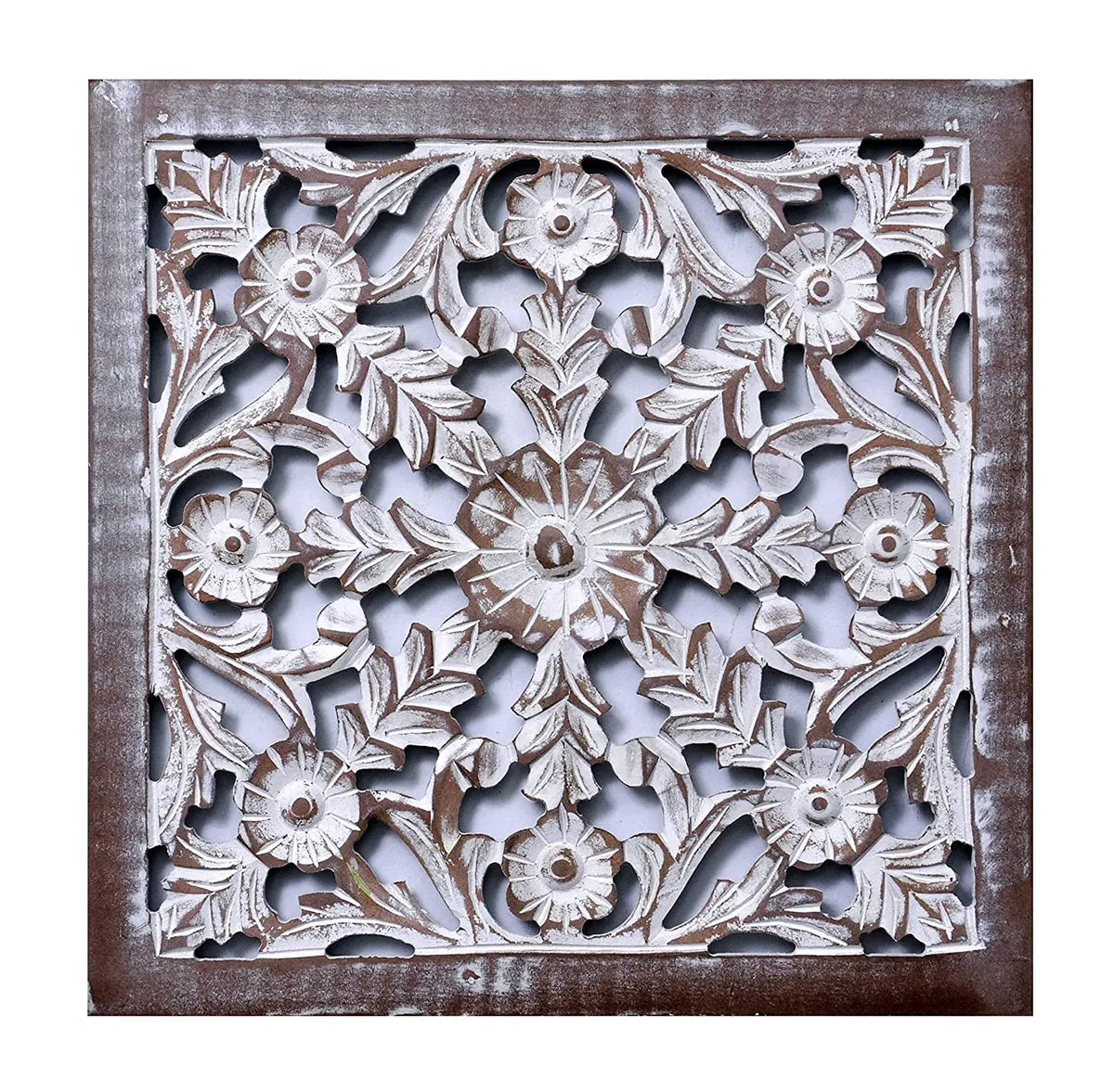 Set of 1 - Wall Hanging Panel | Wooden Wall Decorative Frame for Living Room | MDF Wall Decor Wooden Frame for Home,16x16 inches, White wash