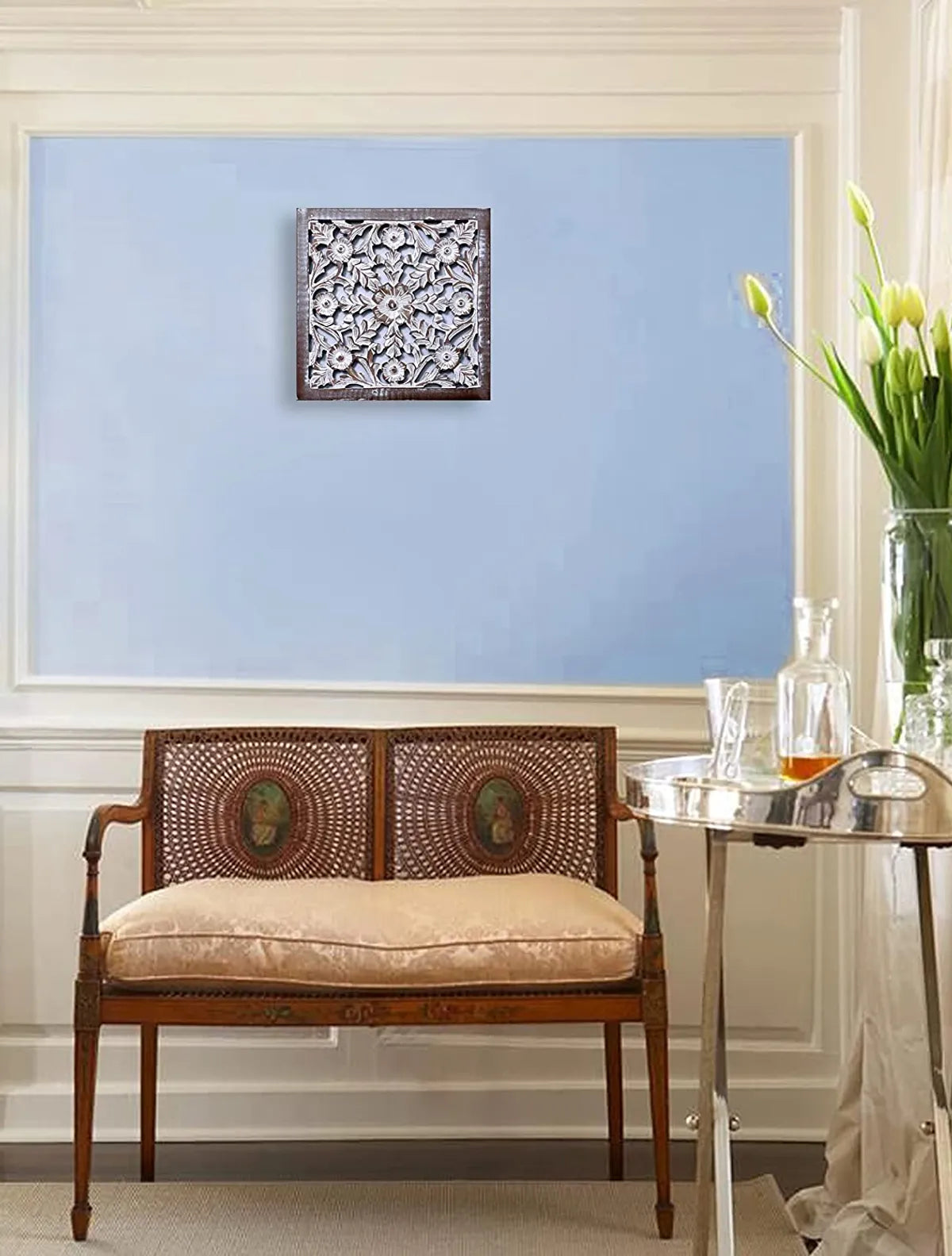 Set of 1 - Wall Hanging Panel | Wooden Wall Decorative Frame for Living Room | MDF Wall Decor Wooden Frame for Home,16x16 inches, White wash