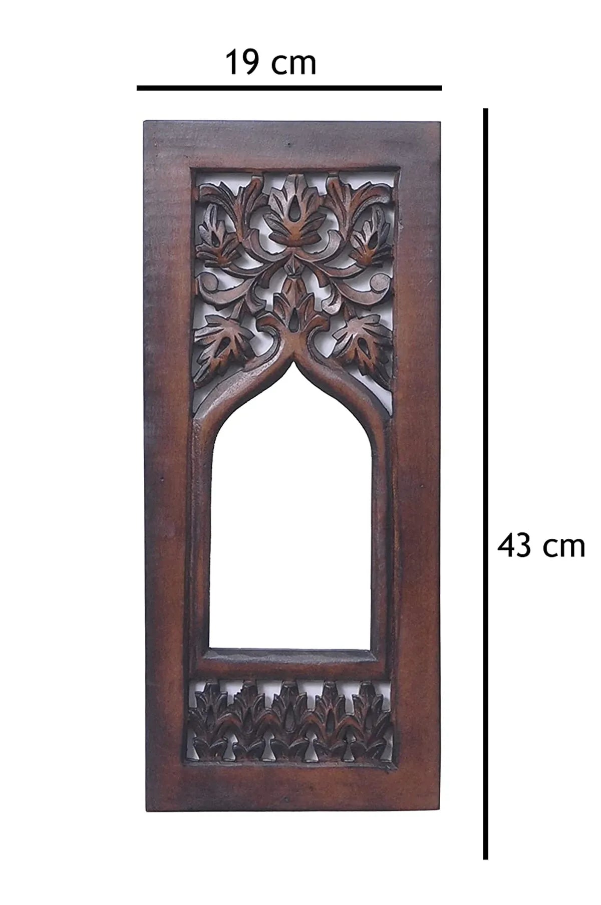 Set of 2 - Wood Painted Wall Hanging Jharoka Inside Mirror, Wooden Wall Hanging, Wooden Wall Panel (17X7.5 Inch, Pack of 2, Natural Wood)