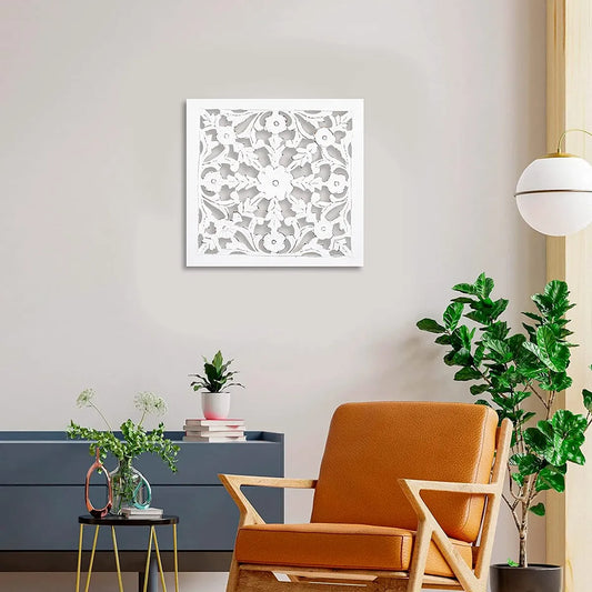 Set of 1 - Wall Hanging Panel | Wooden Wall Decorative Frame for Living Room | MDF Wall Decor Wooden Frame for Home,16x16 inches, White