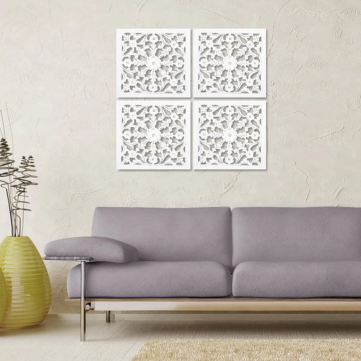 Set of 1 - Wall Hanging Panel | Wooden Wall Decorative Frame for Living Room | MDF Wall Decor Wooden Frame for Home,16x16 inches, White