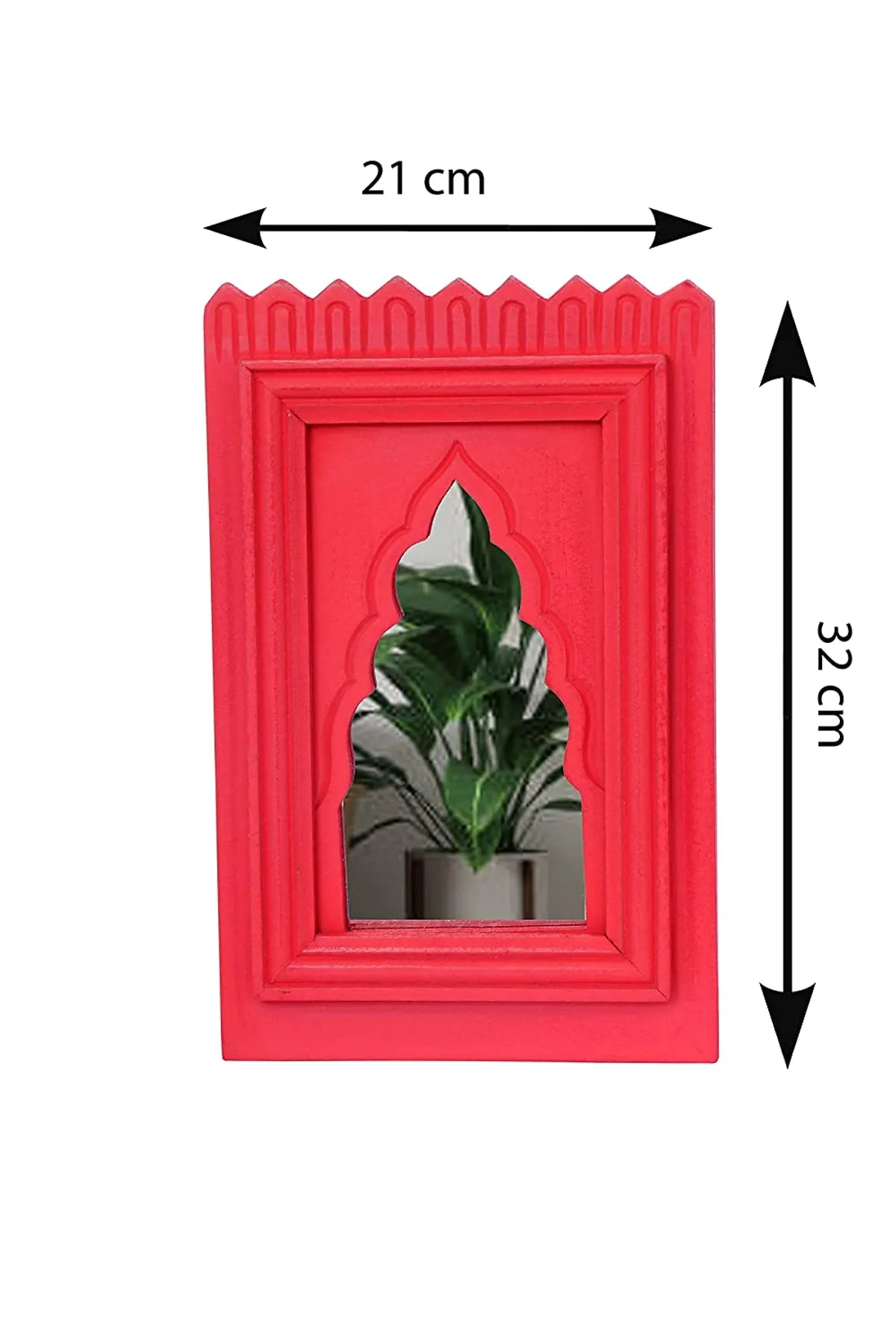 Set of 1 - Wood Painted Wall Hanging Jharokha Inside Mirror, Wooden Wall Hanging, Wooden Wall Panel .(RED)(1 Piece)