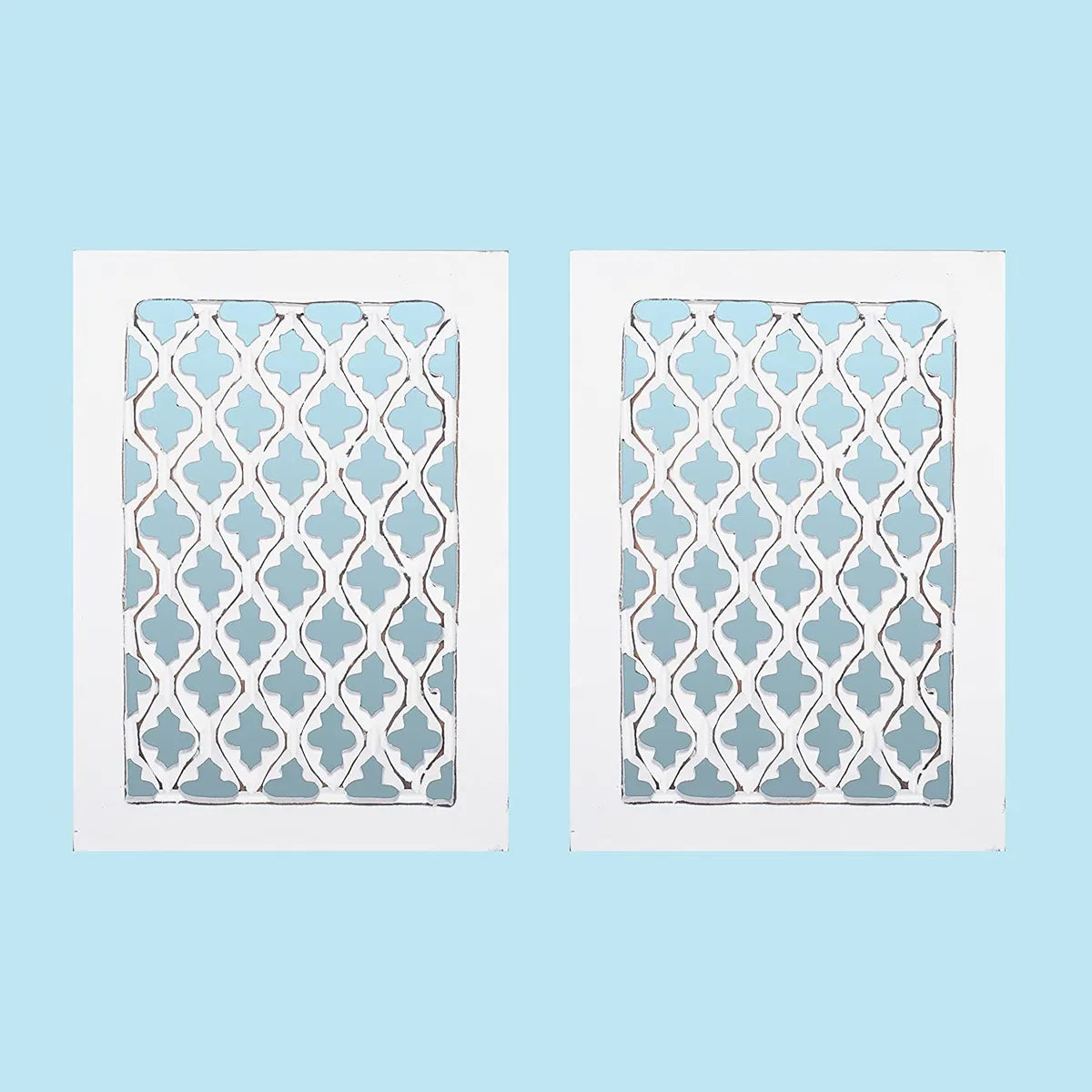 Set of 2 - Wood Painted Wall Hanging Jharokha Inside Mirror, Wooden Wall Hanging, Wooden Wall Panel (8.5x11.5,) inches Set of Two. Rectangular, Framed