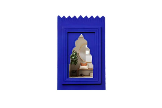 Set of 1 - Wood Painted Wall Hanging Jharokha Inside Mirror, Wooden Wall Hanging, Wooden Wall Panel .(1 Piece) (Blue)