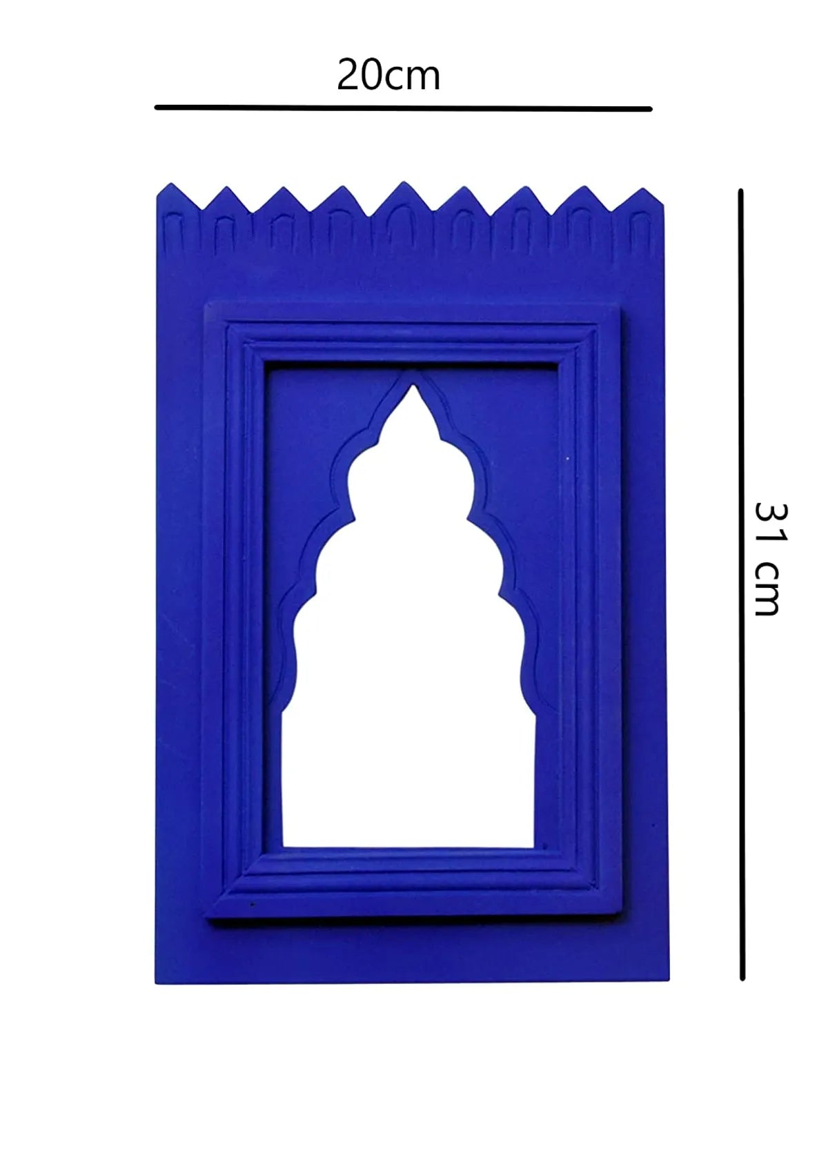 Set of 1 - Wood Painted Wall Hanging Jharokha Inside Mirror, Wooden Wall Hanging, Wooden Wall Panel .(1 Piece) (Blue)