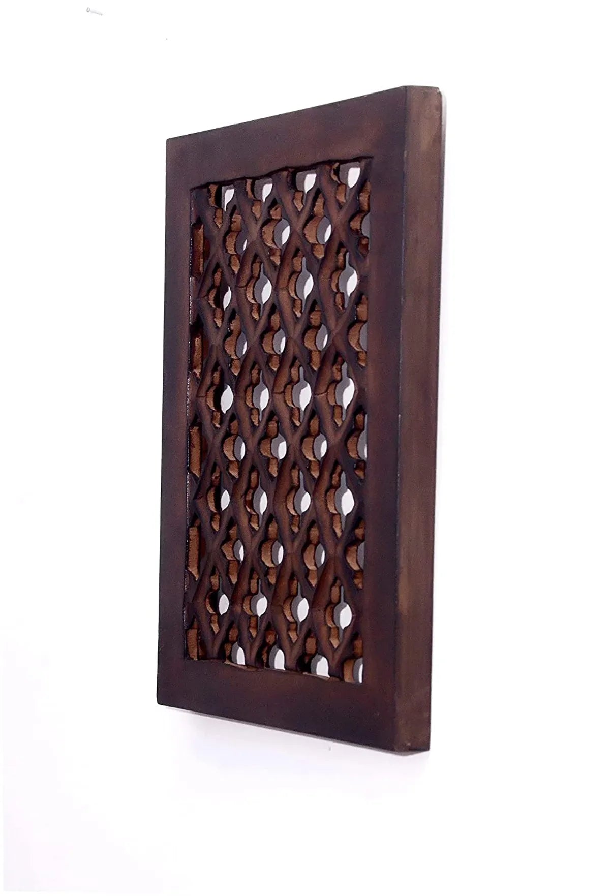 Set of 2 - Wood Painted Wall Hanging Jharokha Inside Mirror, Wooden Wall Hanging (8.5x11.5 inches, Pack of 2, Brown)