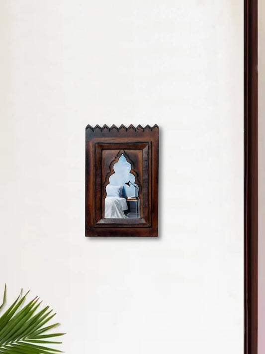 Set of 1 - Wood Painted Wall Hanging Jharokha Inside Mirror, Wooden Wall Hanging, Wooden Wall Panel (Pack of 1)