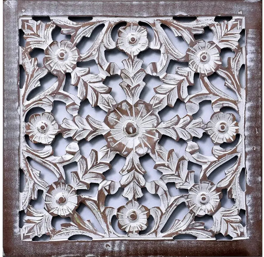 Set of  2 - Wall Hanging Panel | Wooden Wall Decorative Frame for Living Room | MDF Wall Decor Wooden Frame for Home,16x16 inches, White wash