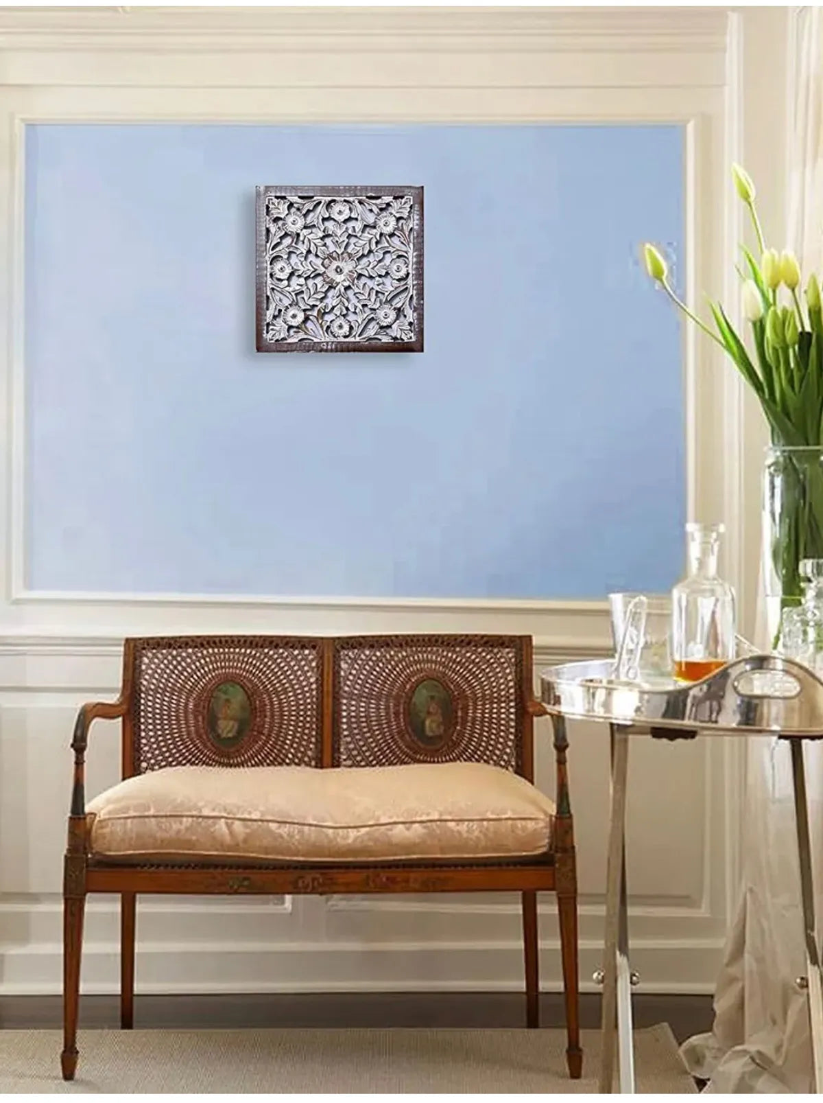 Set of  2 - Wall Hanging Panel | Wooden Wall Decorative Frame for Living Room | MDF Wall Decor Wooden Frame for Home,16x16 inches, White wash