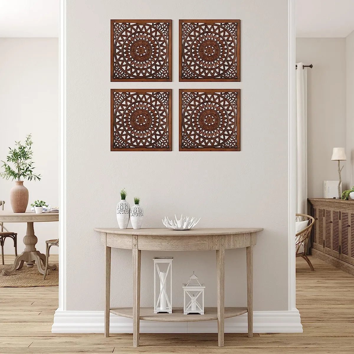 Set of 2 - WHF Wall Hanging Panel | Wooden Wall Decorative Frame for Living Room | MDF Wall Decor Wooden Frame for Home,16x16 inches, (Brown) (pack of 2 panel)