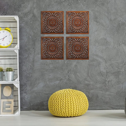 Set of 2 - WHF Wall Hanging Panel | Wooden Wall Decorative Frame for Living Room | MDF Wall Decor Wooden Frame for Home,16x16 inches, (Brown) (pack of 2 panel)