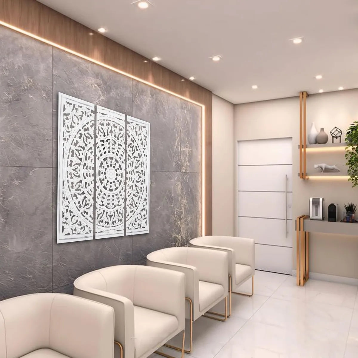 pack of 3 panels - WHF Handmade 36x 36 inches Wooden Wall Panel. with Square Shape in White Color