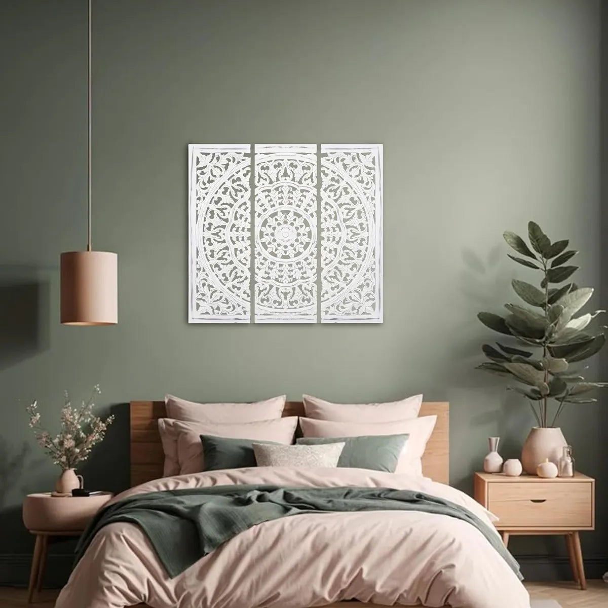 pack of 3 panels - WHF Handmade 36x 36 inches Wooden Wall Panel. with Square Shape in White Color