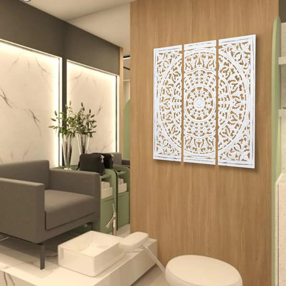 pack of 3 panels - WHF Handmade 36x 36 inches Wooden Wall Panel. with Square Shape in White Color